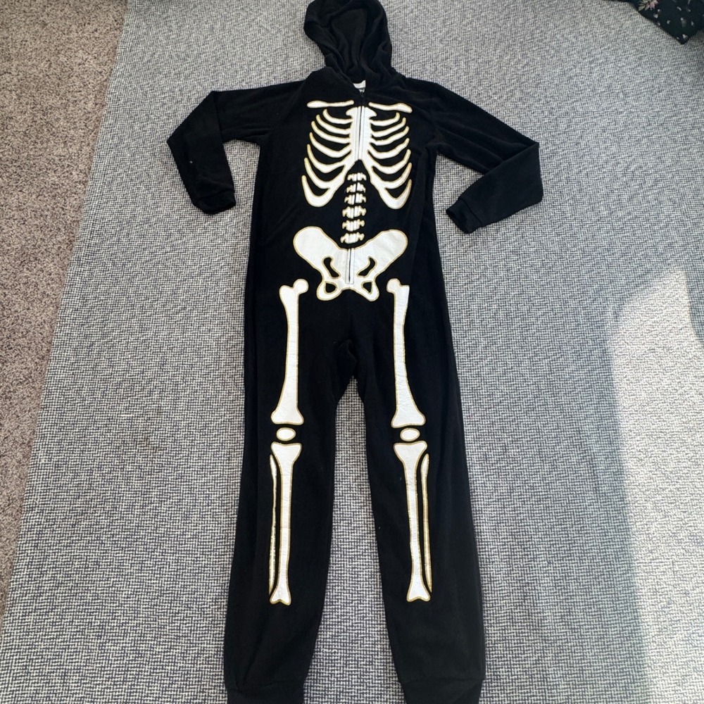 Saint Kids Skeleton Hooded Fleece Union Suit Black Gold Glitter L 10/12 K268731Y
